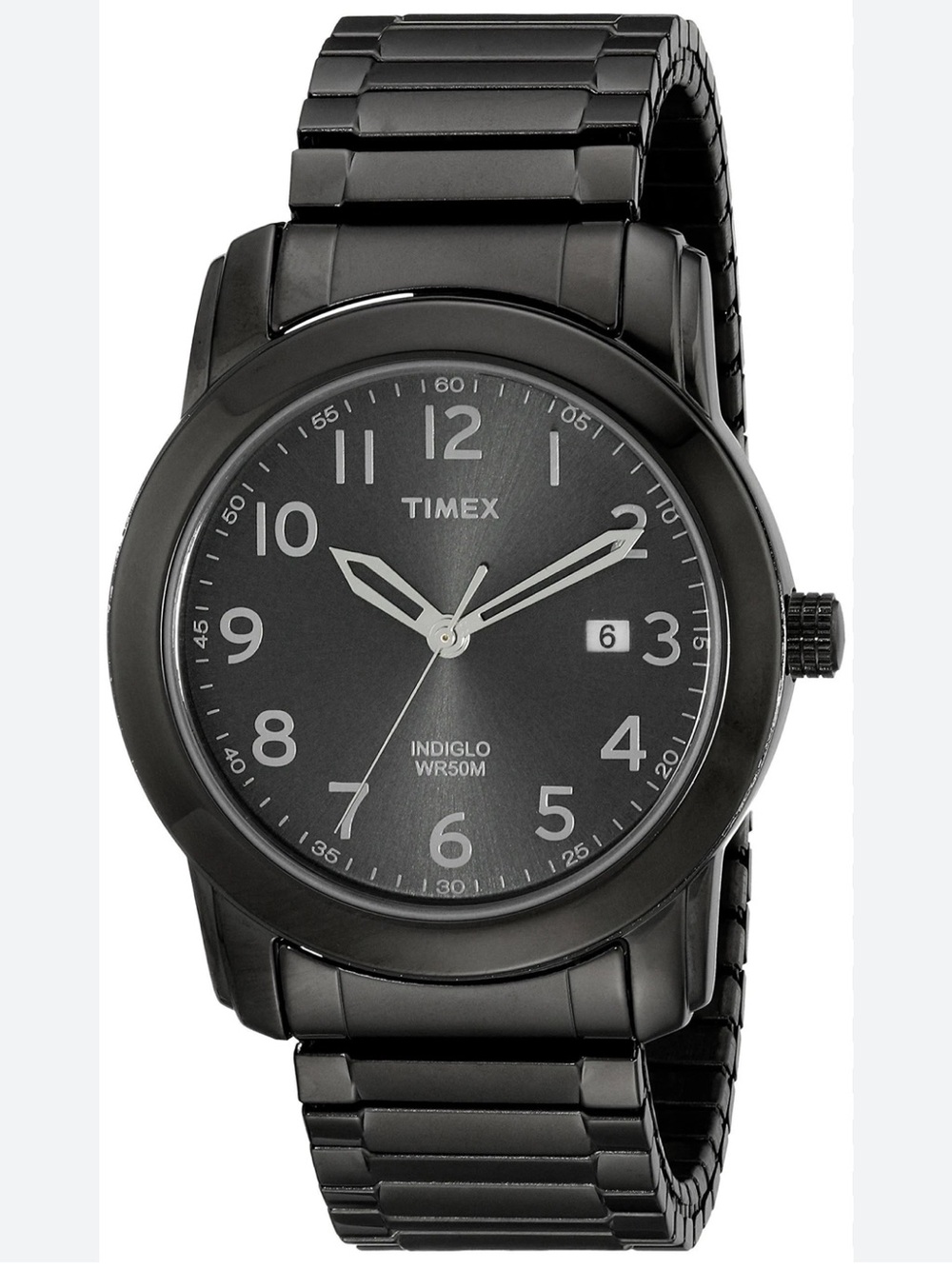 NEW Timex Highland Street men's watch black stainless stretch band w/black dial